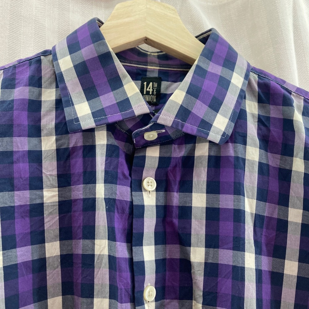 14th & Union‎ Purple Plaid XL Trim Fit Wrinkle Resistant Long Sleeve Shirt - Picture 5 of 7